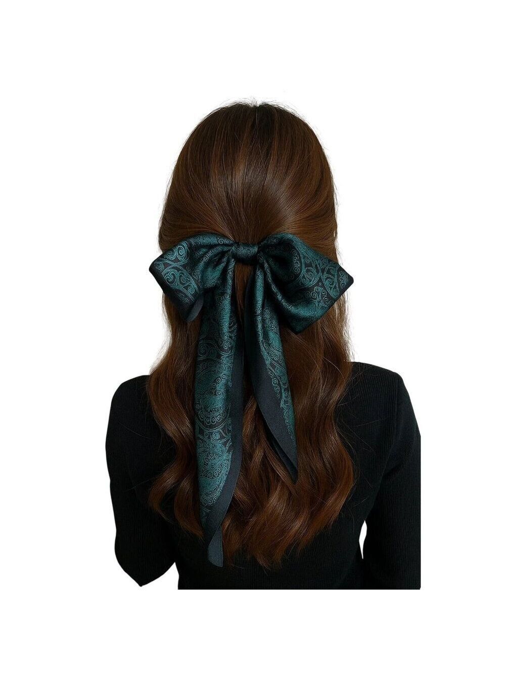 Silk Square Scarf Brown & Turquoise Paisley Design 20"x20" Elegant Soft Handkerc - Picture 3 of 12